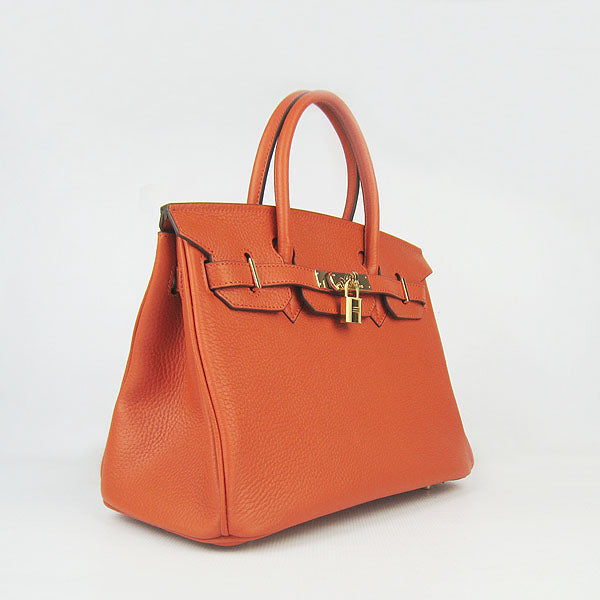 HMS Birkin 30cm Togo Leather Handbags Orange Golden