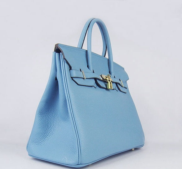 HMS Birkin 35cm Togo Leather Handbags Light Blue Golden