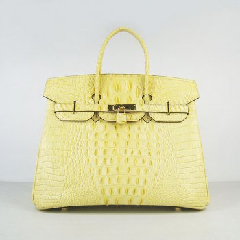HMS Birkin 35cm Crocodile Head Veins Handbags Yellow Golden