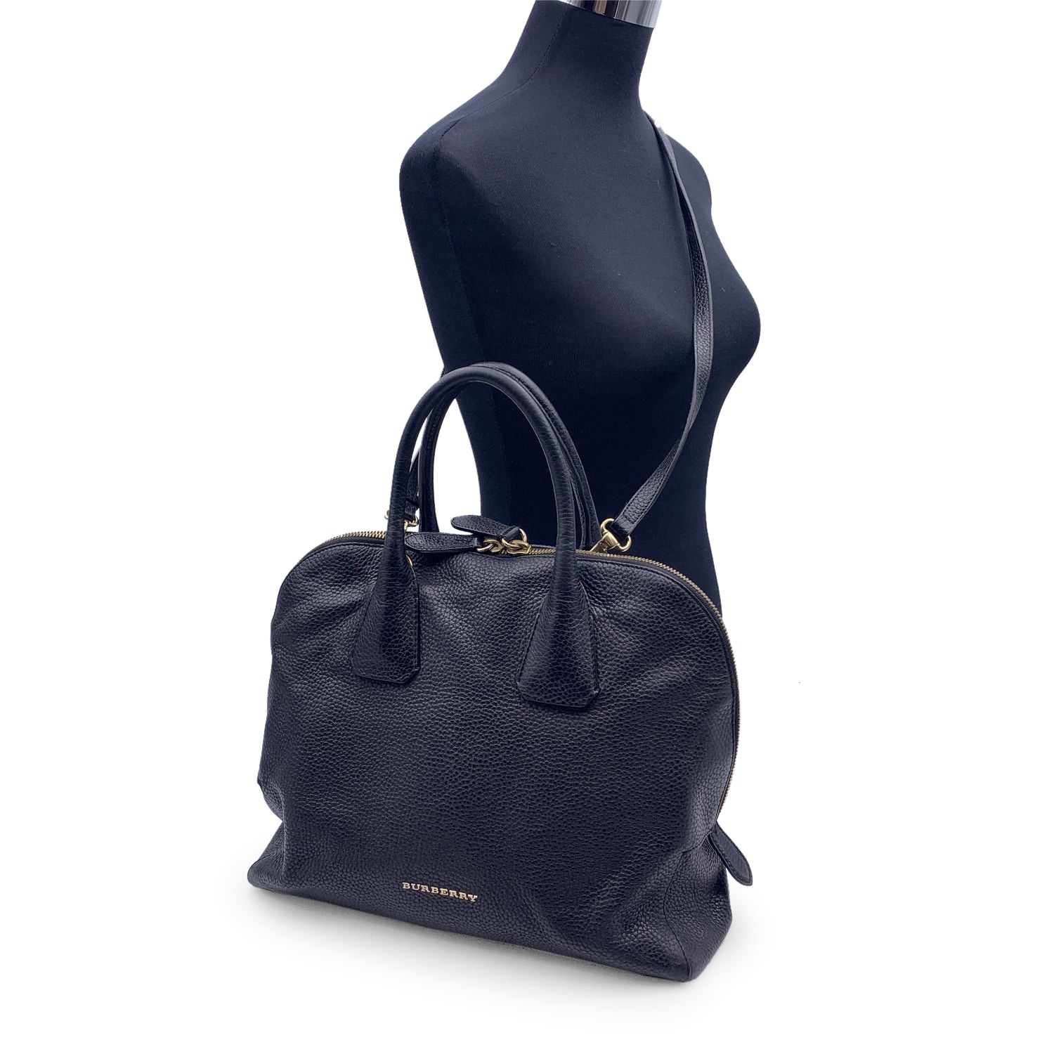 BBERRY Black Leather Greenwood Dome Bag Satchel With Strap
