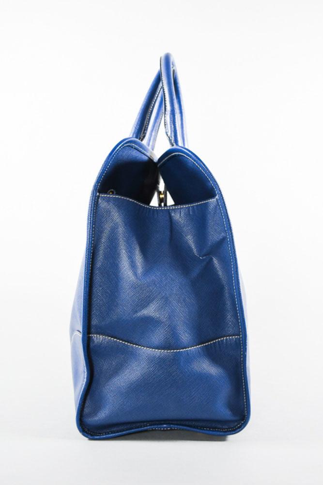 PRD Blue Leather Lucido Tote Top Handle Bag w/ Strap