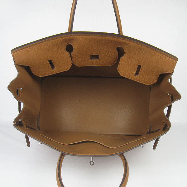 HMS Birkin 35cm Togo Leather Handbags 6099 Light Coffee Silve