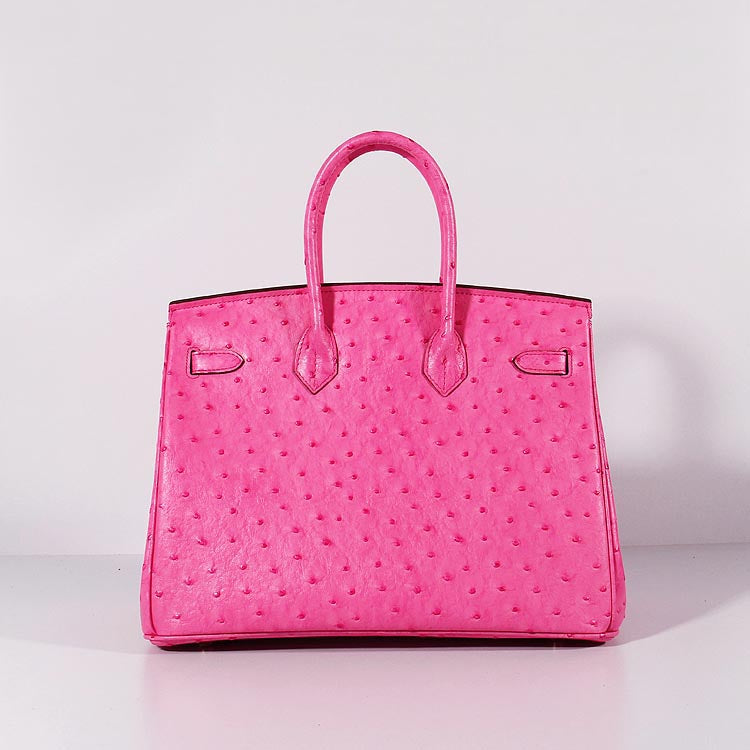 HMS Birkin 35cm Ostrich Leather Bag Rose Gold