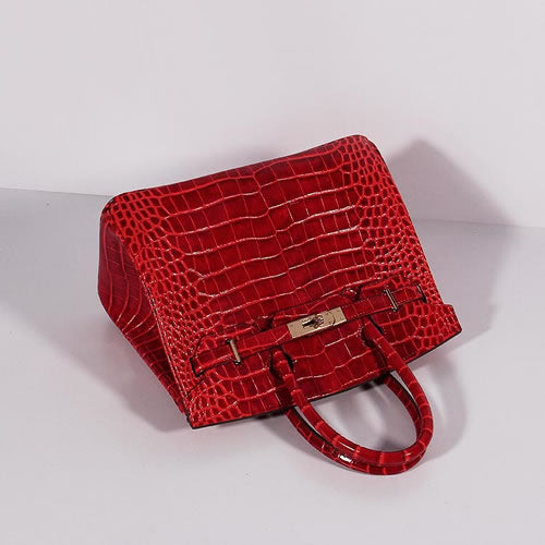 HMS Birkin 30cm Crocodile Leather Bag With Strap Red Gold