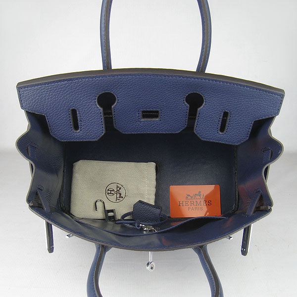 HMS Birkin 30cm Togo Leather Handbags Dark Blue Silver