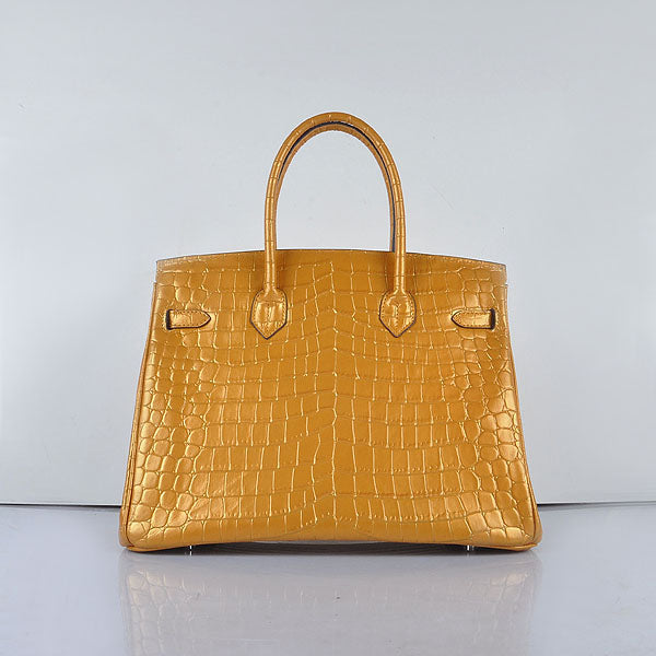 HMS Birkin 35cm 6089 New Golden Crocodile Vein Handbags Silver