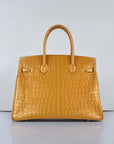HMS Birkin 35cm 6089 New Golden Crocodile Vein Handbags Silver