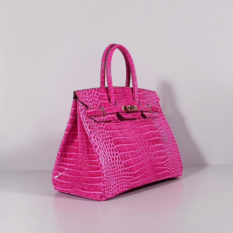 HMS Birkin 35cm Crocodile Leather Handbag Rose Gold