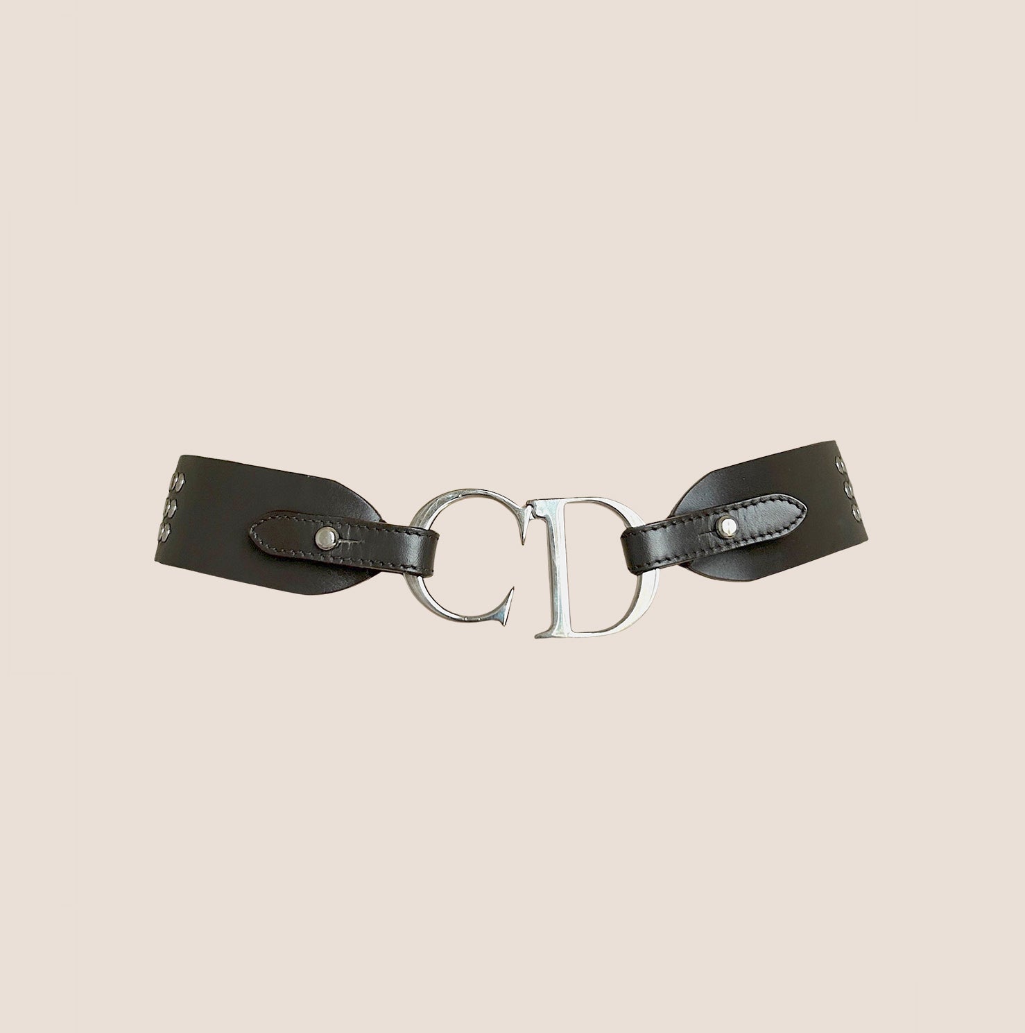 CHRISTIAN D1OR 2000 BROWN LEATHER STUDDED CD BUCKLE BELT