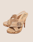 CHRISTIAN D1OR BROWN SUEDE PEACE LOGO PLATFORM HEELS
