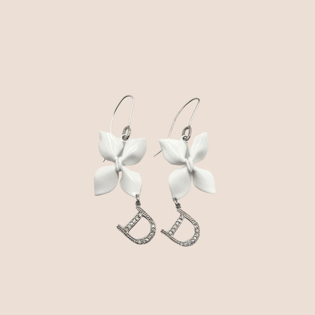 CHRISTIAN D1OR 00s GIRLY FLOWER RHINESTONE EARRINGS