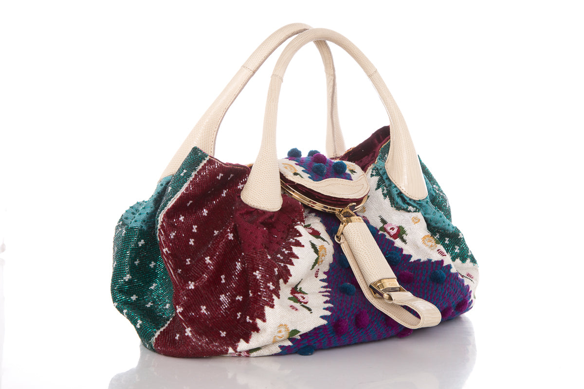 FNDI Ivory &amp; Multicolor Limited Edition Embroidered Spy Hobo