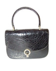 Giorgio GCCI, Bamboo 1947 style, dark navy crocodile leather, top handle purse with sterling hardware, a boxy, structured shape, & an envelope style top