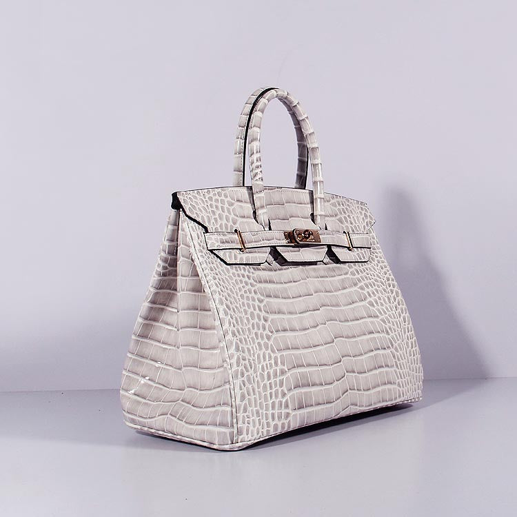 HMS Birkin 35cm Crocodile Leather Handbag Himalaya Gold