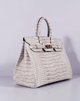 HMS Birkin 35cm Crocodile Leather Handbag Himalaya Gold