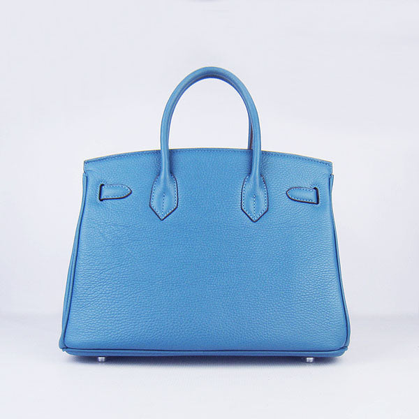 HMS Birkin 30cm Togo Leather Handbags Blue Silver