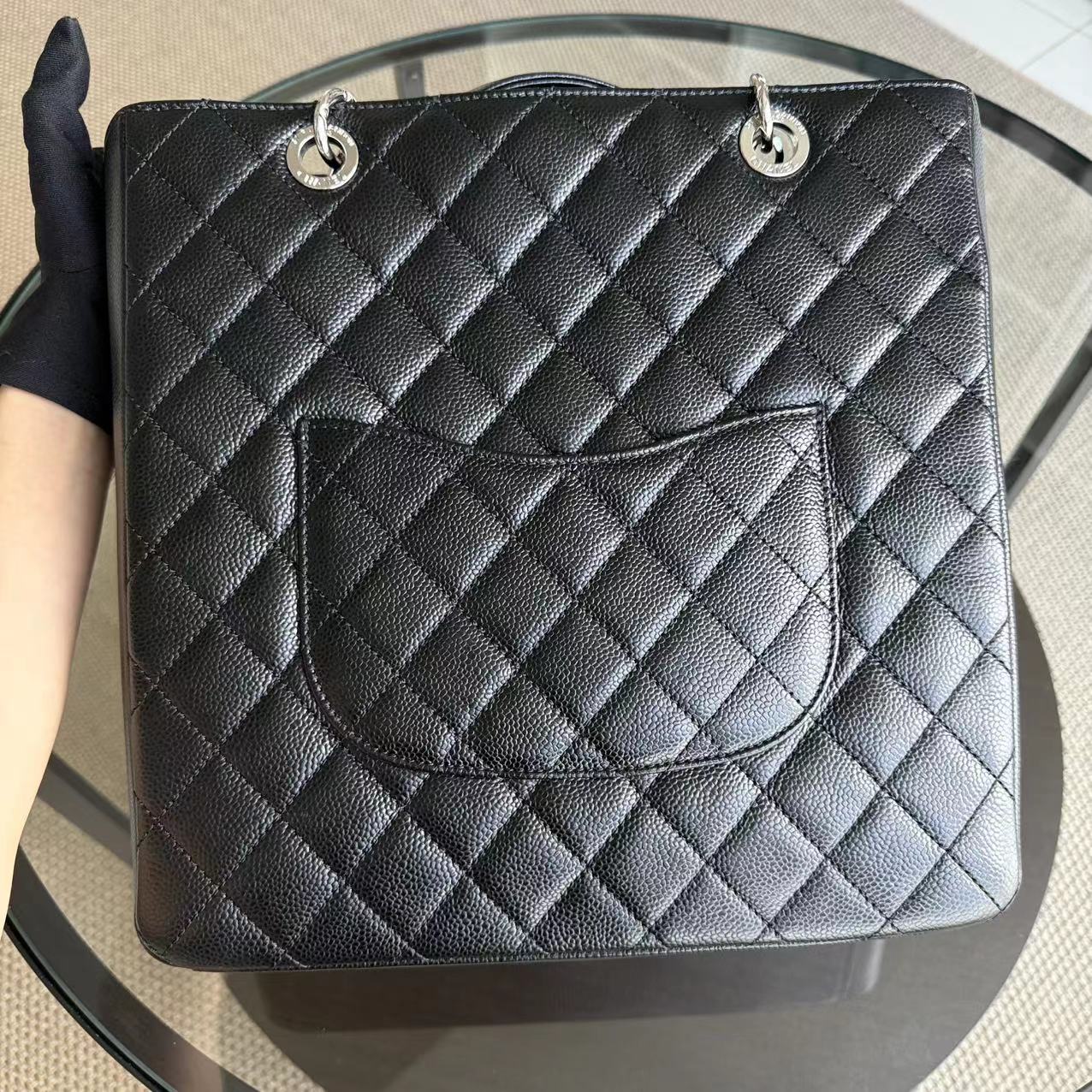 *Rare XL Size* CH PST Petite Shopping Tote - XL Caviar Large Quilted Black Gold Hardware Series 16