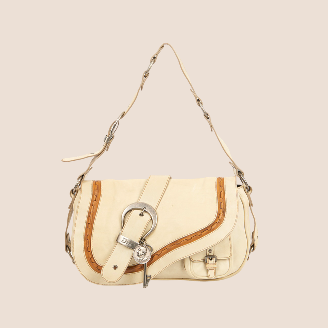 CHRISTIAN D1OR 2006 NEUTRAL BEIGE GAUCHO SHOULDER BAG