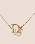 CHRISTIAN D1OR 2000s GOLD CRYSTAL LOGO NECKLACE
