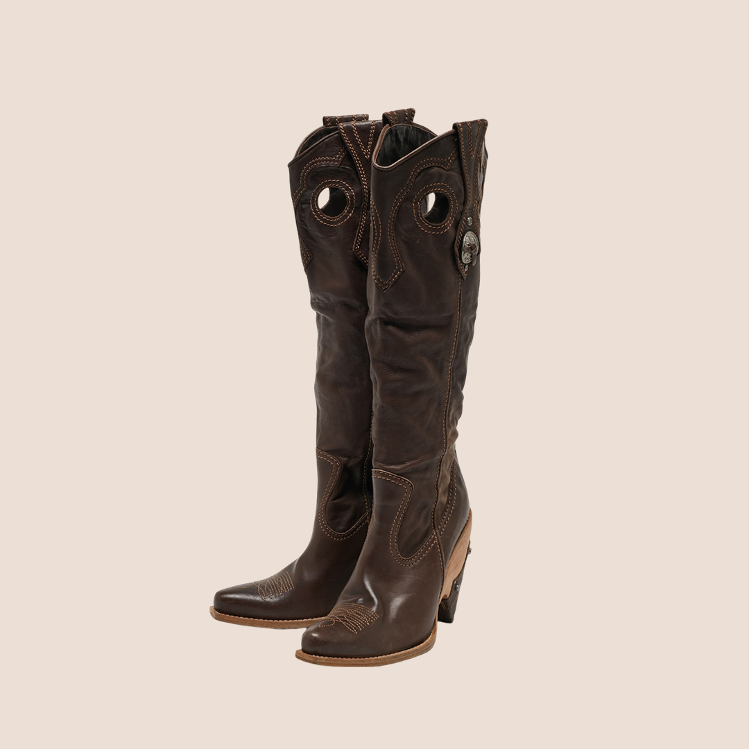 CHRISTIAN D1OR BROWN LEATHER WESTERN COWBOY BOOTS