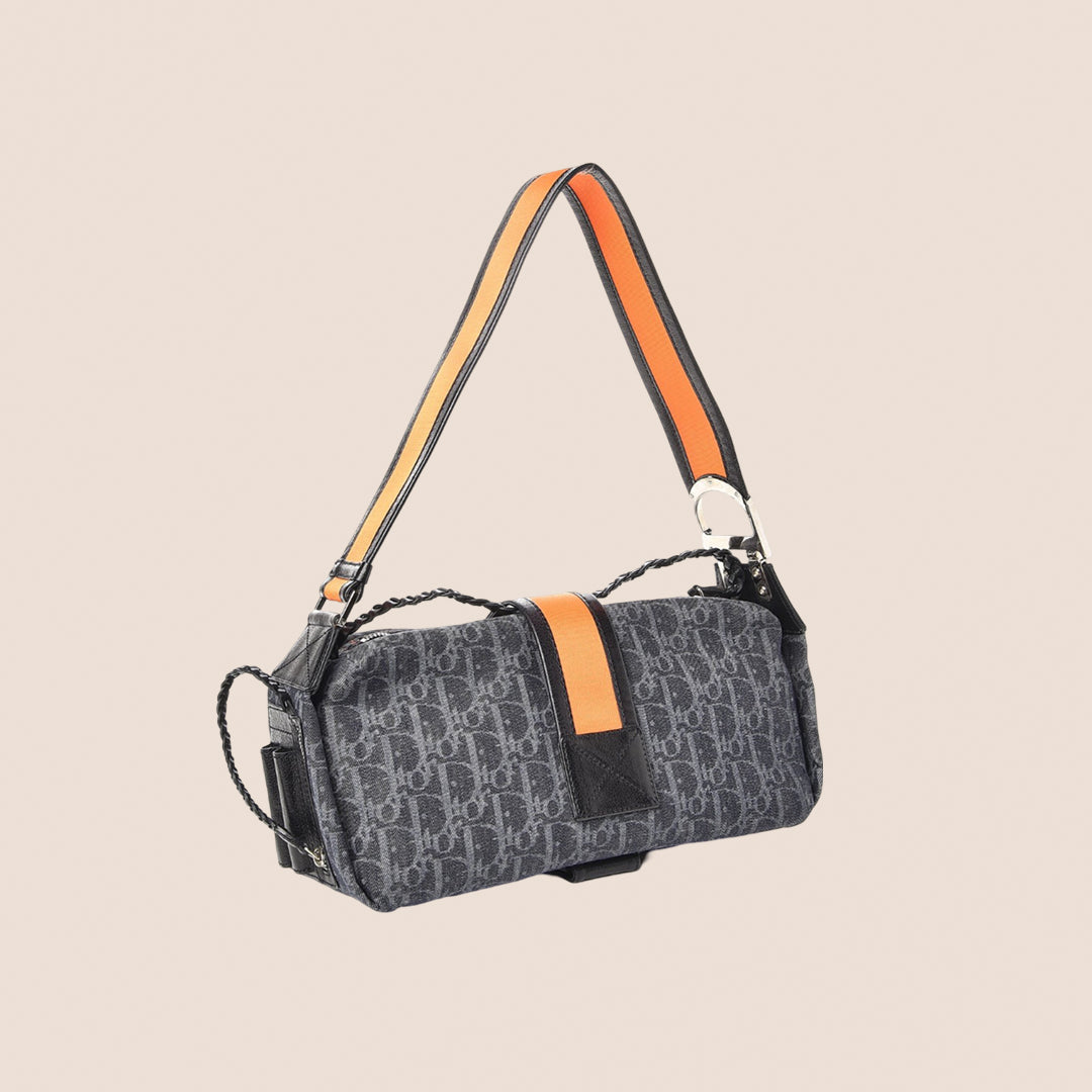 CHRISTIAN D1OR 2005 DENIM OBLIQUE FLIGHT BAG