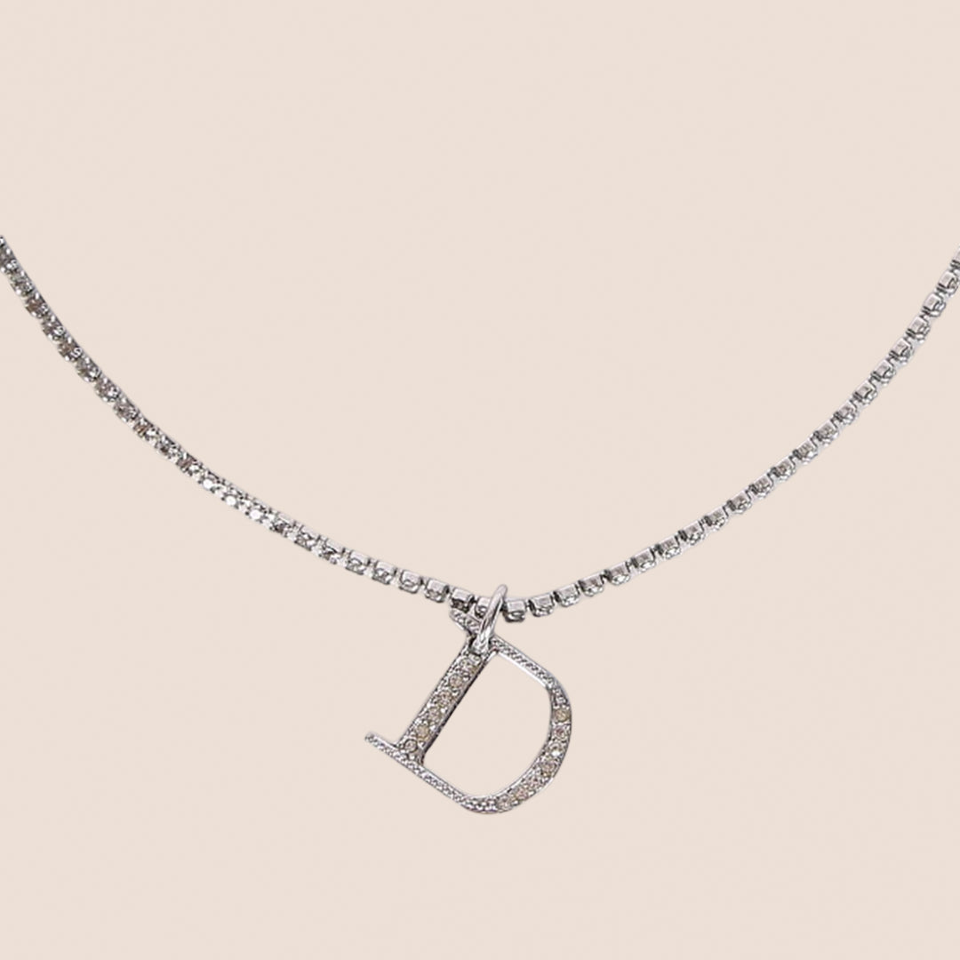 CHRISTIAN D1OR 2000 CRYSTAL "D" CHARM NECKLACE