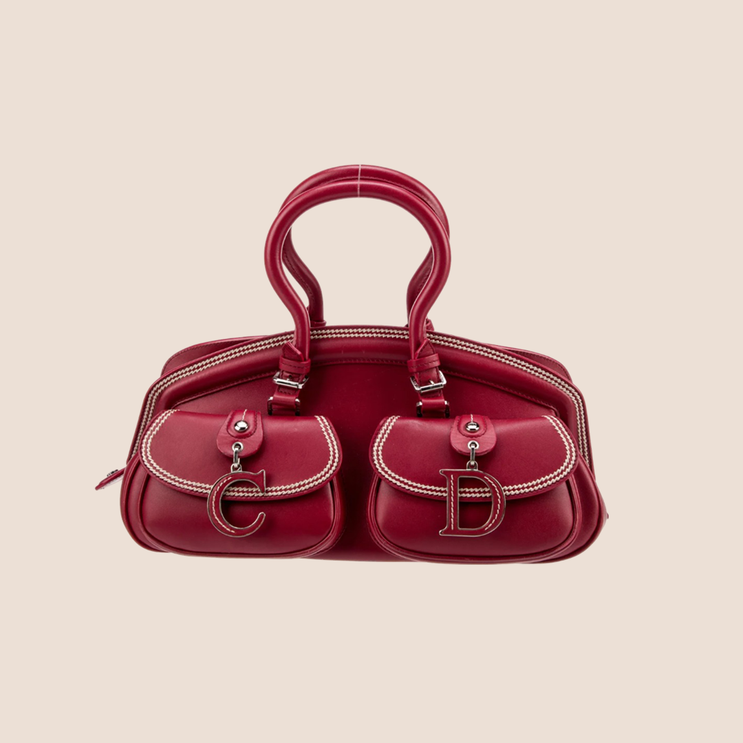 CHRISTIAN D1OR 2005 RED LEATHER DETECTIVE BAG