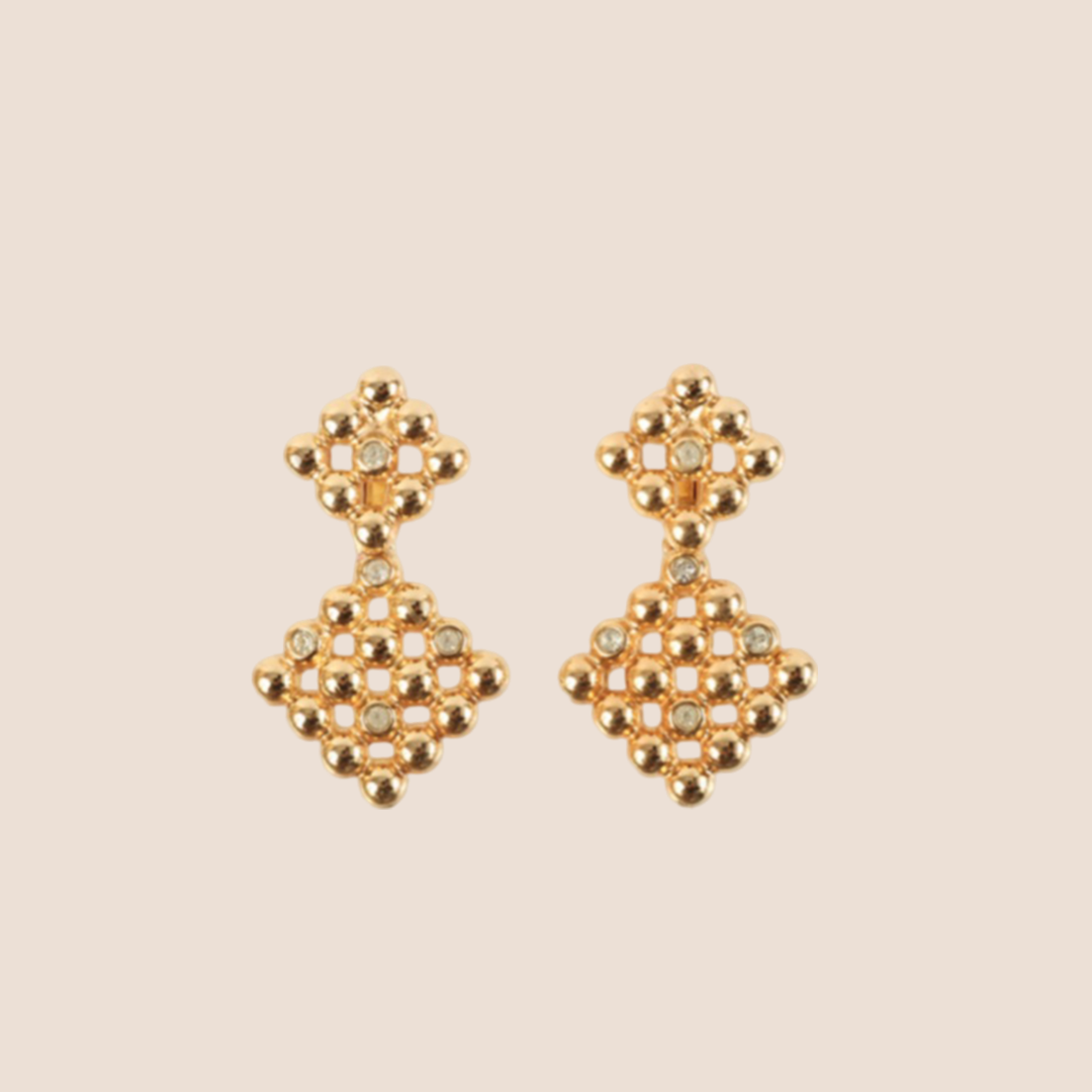 CHRISTIAN D1OR 1980s DIAMOND SHAPE RHINESTONE SWING EARRINGS