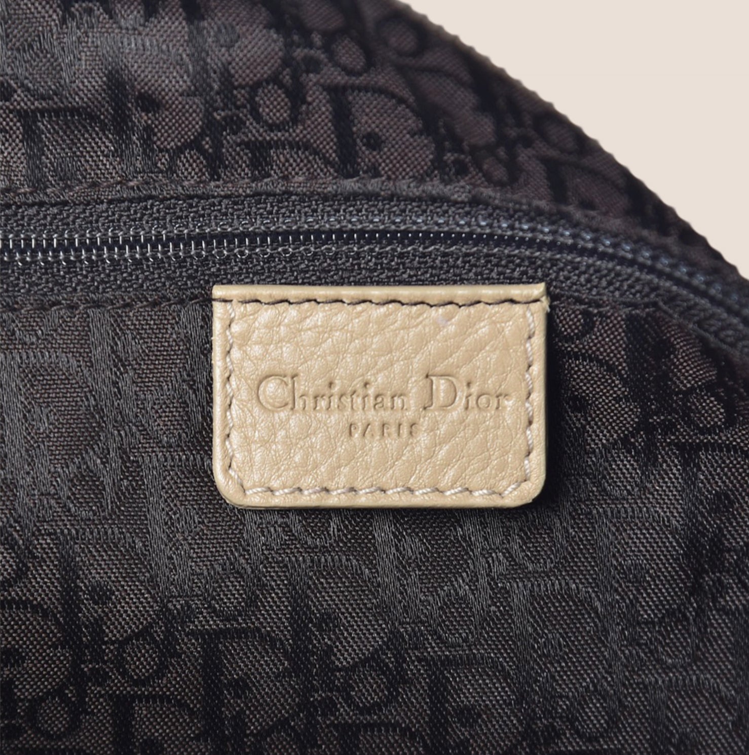 CHRISTIAN D1OR BEIGE LEATHER LOGO SPELL OUT CHARM BOSTON BAG