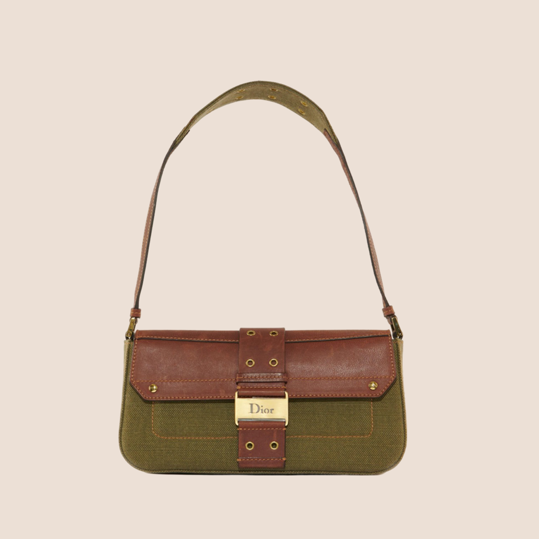 CHRISTIAN D1OR 2003 KHAKI BROWN LEATHER STREET CHIC SHOULDER BAG