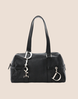 CHRISTIAN D1OR BLACK LEATHER LOGO SPELL OUT CHARM BOSTON BAG