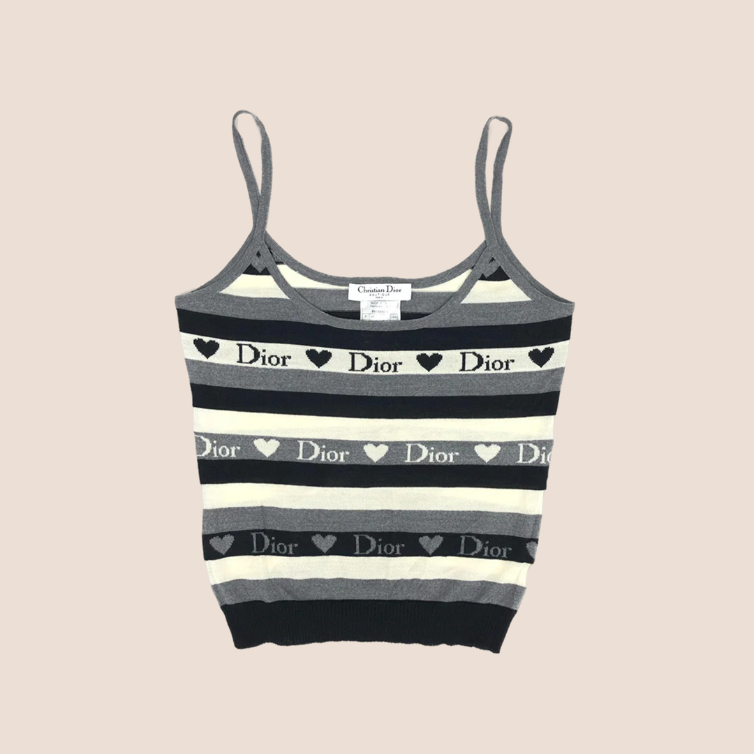 CHRISTIAN D1OR 2005 STRIPED HEART LOGO KNIT CAMI TOP