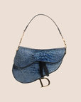 CHRISTIAN D1OR BLUE CALFSKIN CROCODILE EMBOSSED SADDLE BAG
