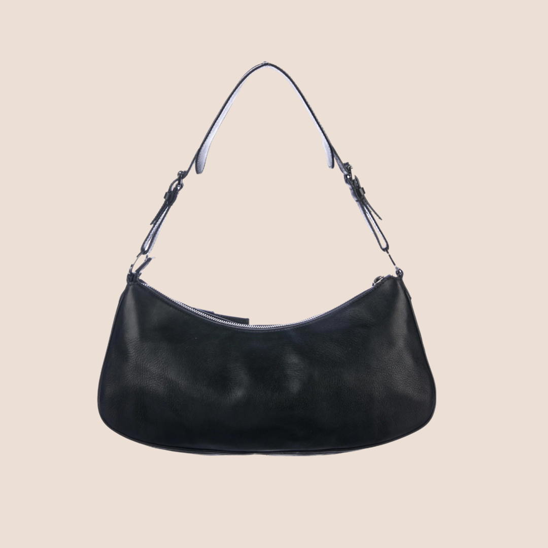 CHRISTIAN D1OR BLACK LEATHER CROISSANT SHOULDER BAG