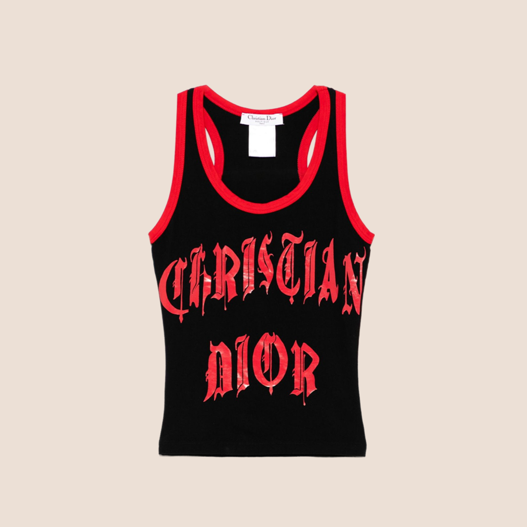 CHRISTIAN D1OR 2002 BLACK &amp; RED GOTHIC LOGO TOP