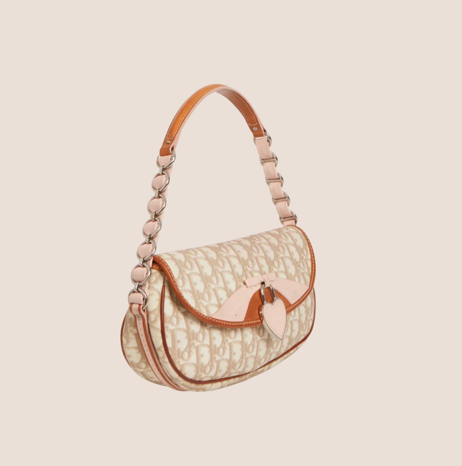 CHRISTIAN D1OR 2007 PINK &amp; BEIGE ROMANTIQUE BAGUETTE BAG