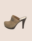 CHRISTIAN D1OR 2005 LIGHT BROWN SUEDE STUDDED CLOGS