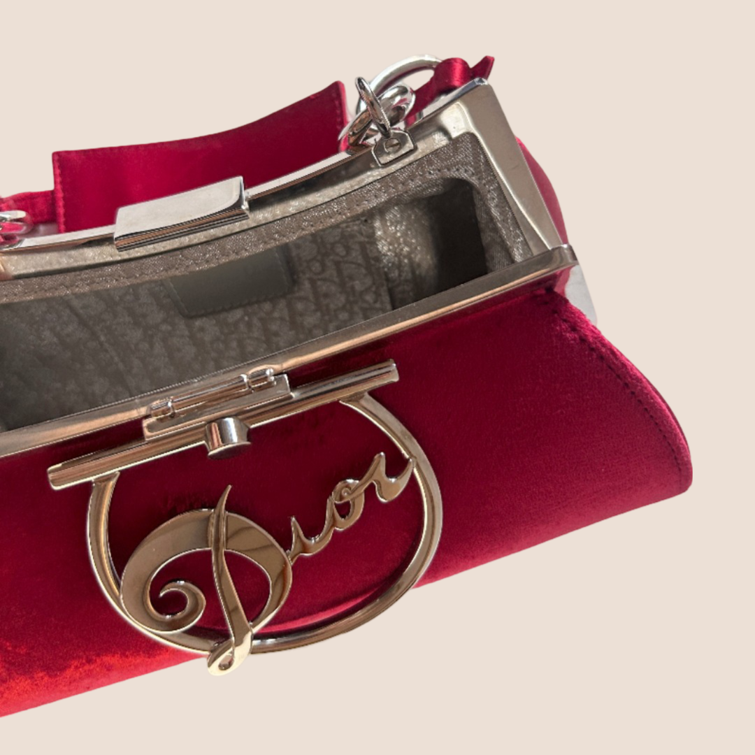CHRISTIAN D1OR 2000s RED VELVET DIVA BAG