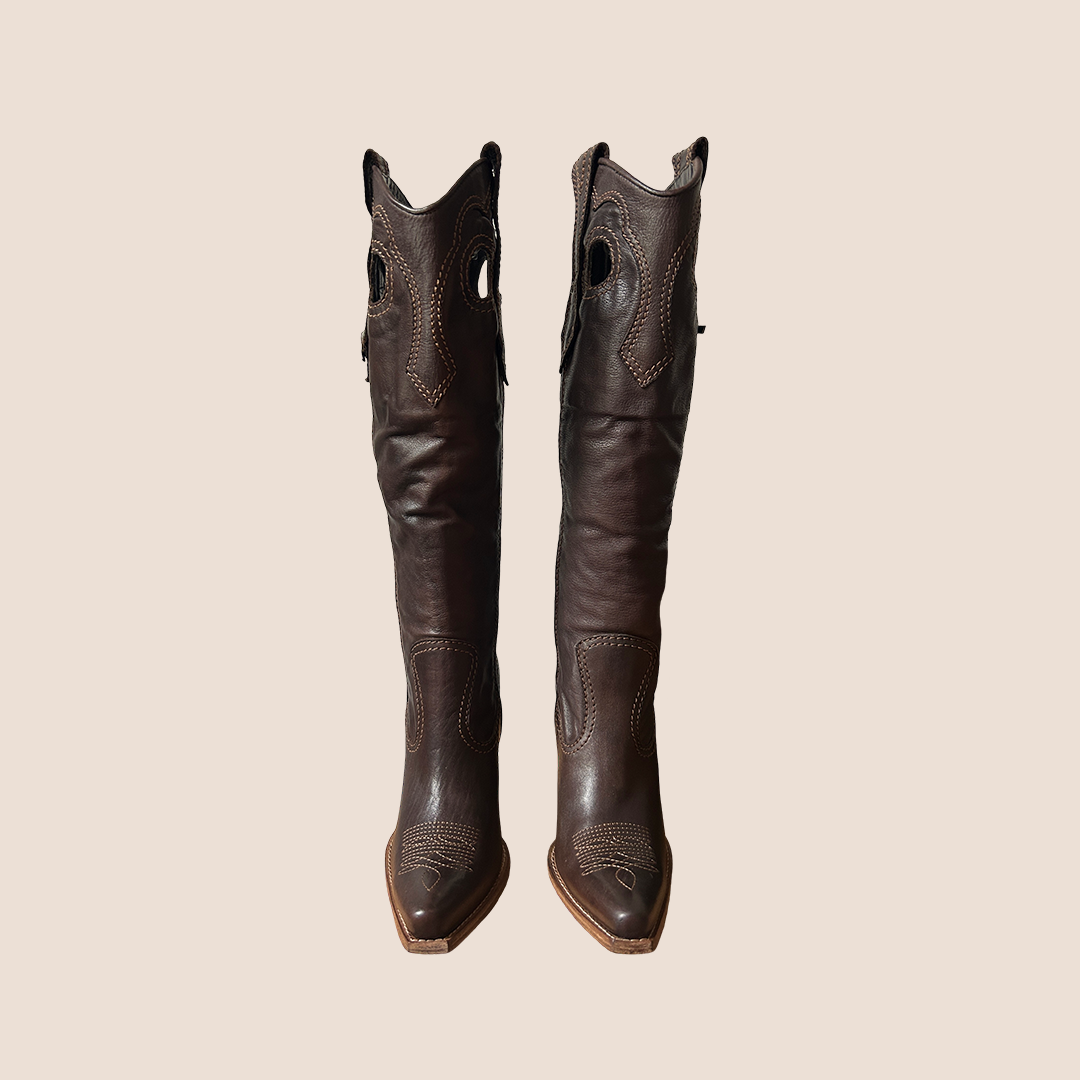 CHRISTIAN D1OR BROWN LEATHER WESTERN COWBOY BOOTS