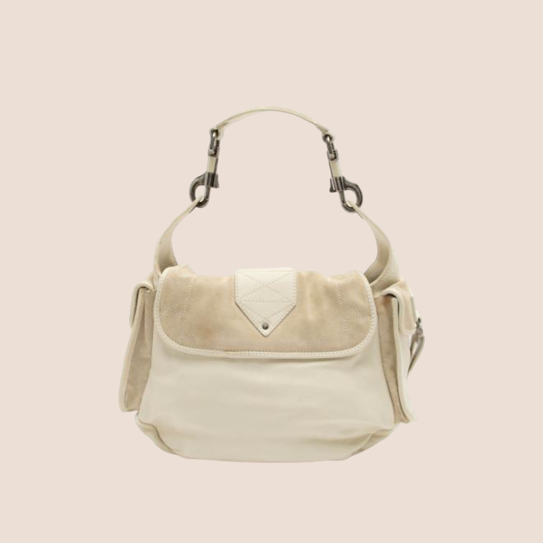 CHRISTIAN D1OR 2006 CREAM SUEDE REBELLE BAG