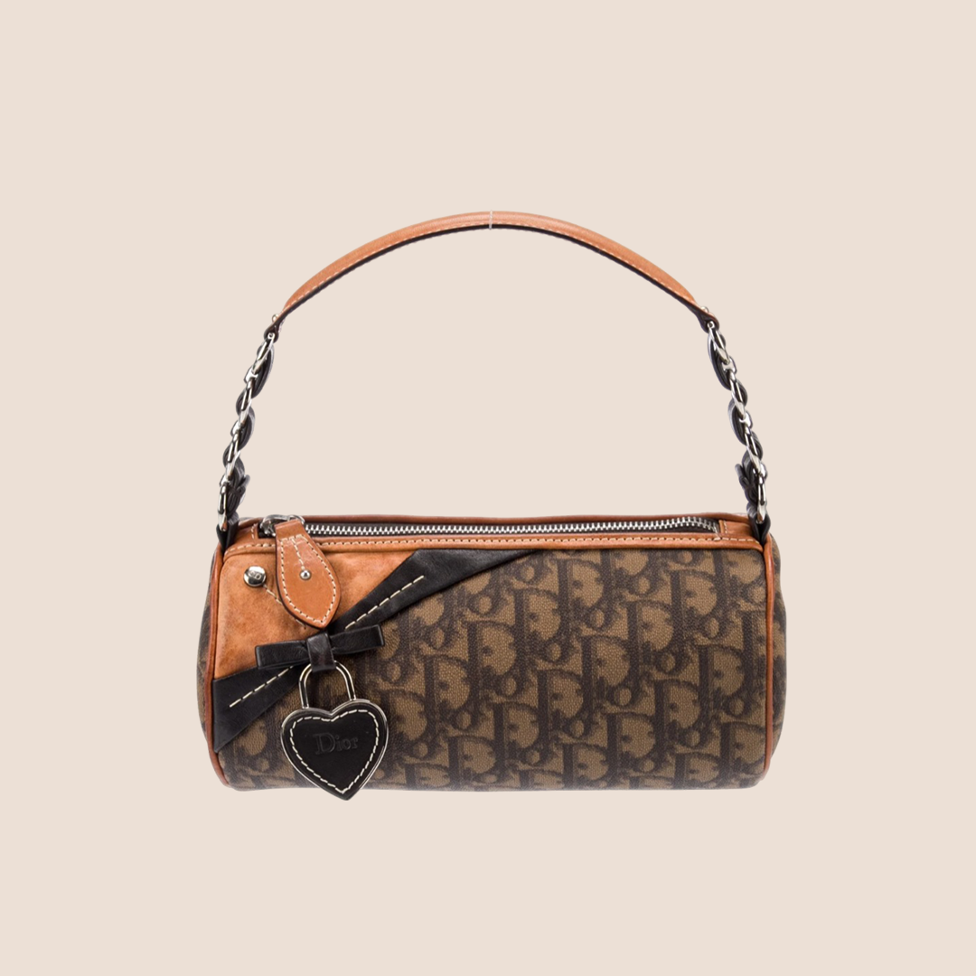 CHRISTIAN D1OR BROWN ROMANTIQUE TROTTER BARREL BAG