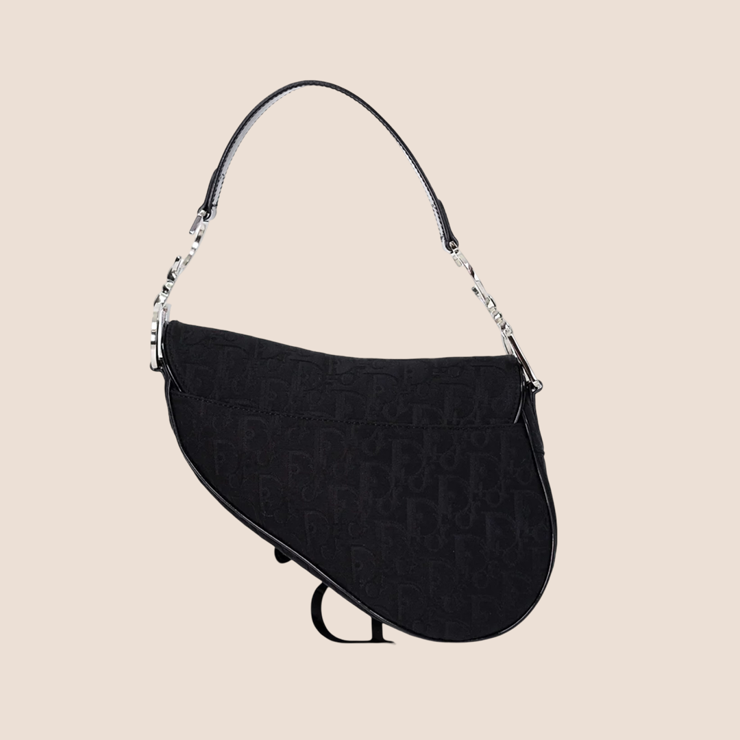 CHRISTIAN D1OR BLACK TROTTER CANVAS SADDLE BAG