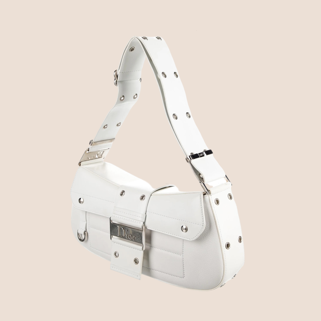 CHRISTIAN D1OR 2005 WHITE LEATHER STREET CHIC COLUMBUS BAG