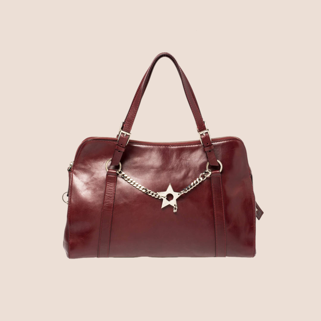 CHRISTIAN D1OR BURGUNDY LEATHER PIERCED HARDCORE TOTE BAG