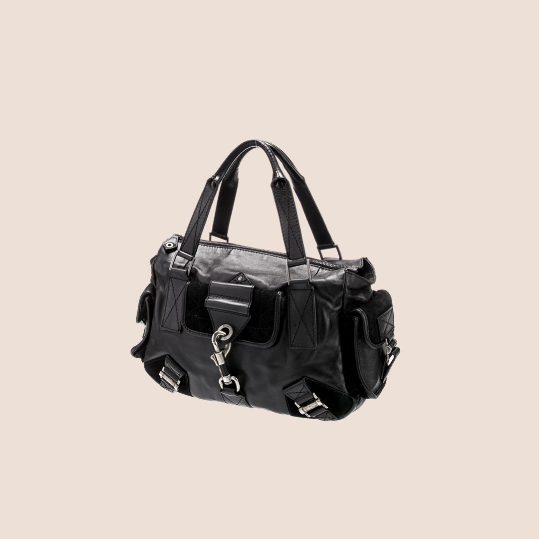 CHRISTIAN D1OR 2006 BLACK SUEDE REBELLE HOBO BAG