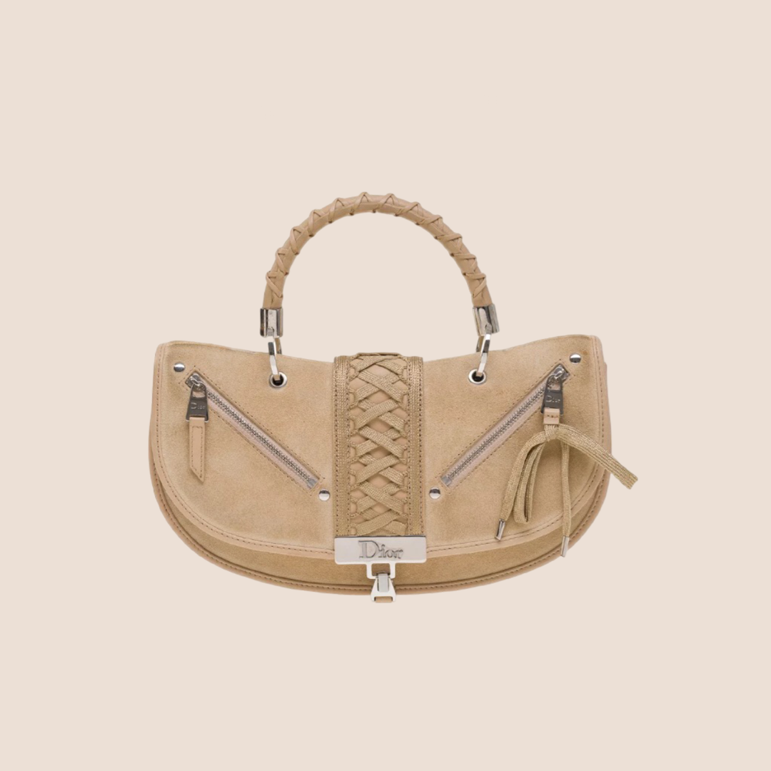 CHRISTIAN D1OR BEIGE SUEDE ADMIT IT CORSET HANDBAG