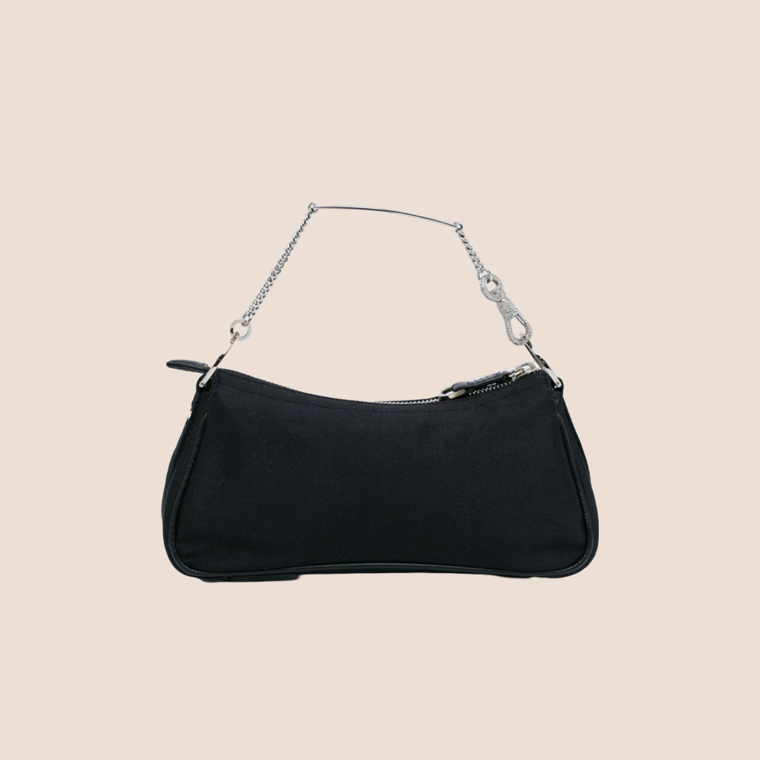 CHRISTIAN D1OR 2003 RHINESTONE EMBELLISHED BLACK CANVAS HARDCORE CROSSBODY BAG