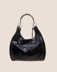CHRISTIAN D1OR BLACK CROC EMBOSSED PATENT LEATHER TOTE BAG