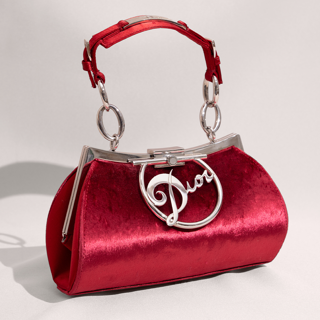 CHRISTIAN D1OR 2000s RED VELVET DIVA BAG