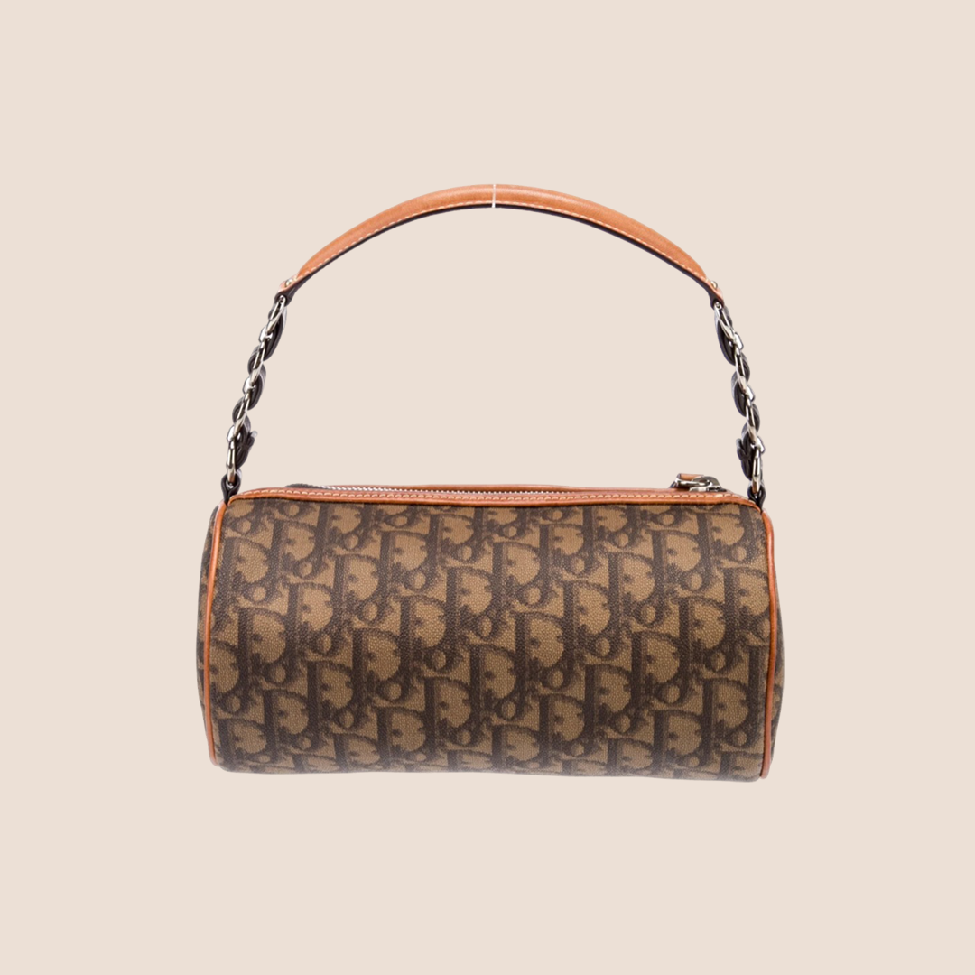 CHRISTIAN D1OR BROWN ROMANTIQUE TROTTER BARREL BAG